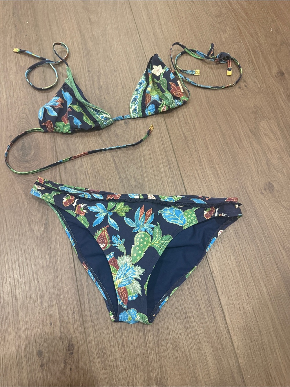 Tory Burch Floral Navy Triangle Bikini Set - Top Small/Bottom Medium